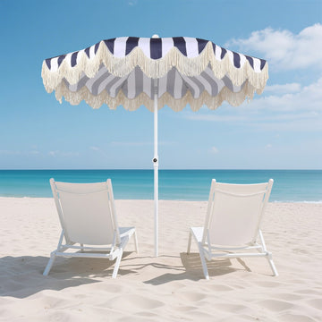 Mariner 6.5 ft. Classic Cottage Fringe Tassel Market Beach Umbrella
